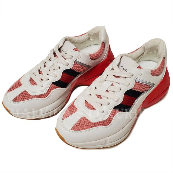 GUCCI SNEAKERS RHYTON WHITE PINK WEB DETAIL MESH SHOES sz 37 G 7 US - Picture 5 of 16